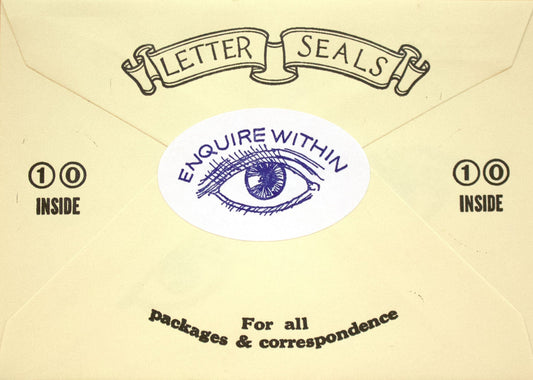 Vintage styled text saying 'Enquire Within' with decorative border