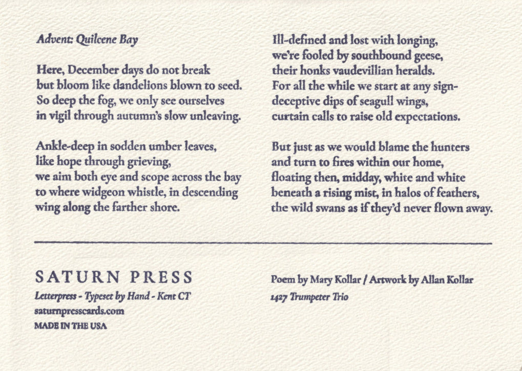 Poem by Mary Koller with Saturn Press branding on a white background